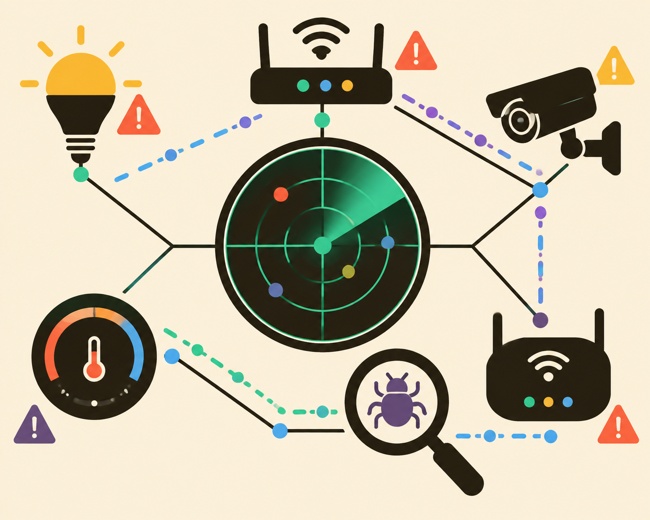 Illustration of a radar sweep with connected IoT devices
